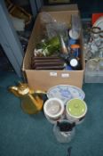 Assorted Pottery, Glassware, Coffee Pot, Storage J