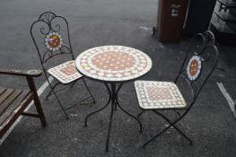 3pc Bistro Set with Inlayed Tile Top and Chairs