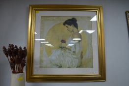 Gilt Framed Portrait of Lady with a Rose