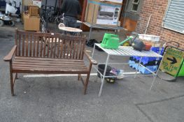 Wooden Two Seat, Aluminium Greenhouse Staging, Pot