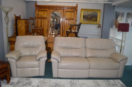 Cream Leather Two Seat Sofa plus Matching Armchair