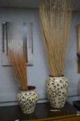 Two Large Pottery Vases with Dried Reed Arrangemen