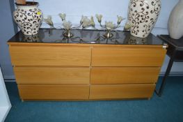 Six Drawer Chest with Smoked Glass Top