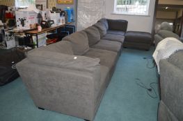 *Six Section Grey Fabric Corner Unit Including Gas-Lift Storage Stool