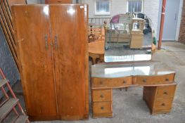 Vintage Two Door Wardrobe and Glass Topped Dressin