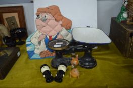 Set of Antique Scales, Tetley Teapot Cozy, etc.