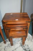 Nest of Three Hardwood Table with Metal Brackets