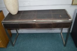 Steel Framed Table with Leather Top and Drawers (A