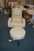 Cream Leather Swivel Easy Chair with Matching Foot