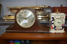 Edwardian Mantel Clock plus a Quartz Pottery Mante