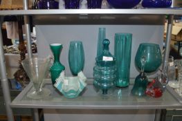 Turquoise Glass Vases, etc.