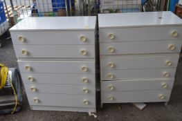 Two White Three Drawer Bedroom Chests