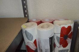 *Six Rolls of Red and Two Rolls of Floral Pattern Vinyl Wallpaper