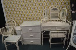 White Bamboo Bedroom Set; Mirrored Dressing Table,
