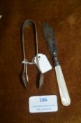 Hallmarked Sterling Silver Tongs and Butter Knife