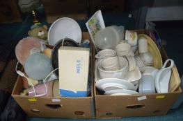 Two Boxes of Household Goods, Kitchen Pottery, etc