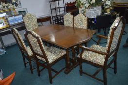 Oak Extending Dining Table with Six Floral Upholst