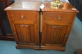 Pair of 1930's Oak Linenfold Bedside Cabinets