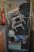 Cage of Household Goods; Step Stool, Holdall, Lamp