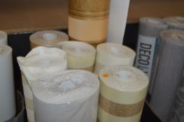 *Six Rolls of Gold & Cream Striped Vinyl Wallpaper and One Part Roll