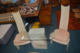 Decorative Glass Topped Table with Two Matching Ch