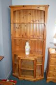 Solid Pine Shelf Unit with Lower Glazed Cabinet