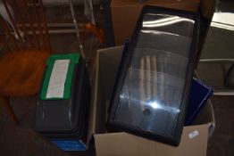 Four Leaflet Holders and Three Small Bins with Lids