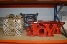 *Four Light Up Joy Signs, Decorative Present, and