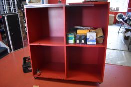 *Large Red Four Compartment Storage Unit on Wheels (one wheel broken)
