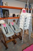 *Six Plastic Highchairs and Harness Chair on Wheels