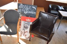 *Two Contemporary Style Chairs Two Pieces of Wall Art, and Two Chalkboards (this lot is located at