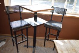 *High Poser Table with Under Shelf and Two Metal Stools (this lot is located at Trinity Hotel, Hedon