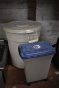Large White Plastic Storage Bin and a Small Storag