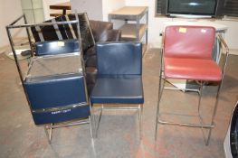 *Three Estee Laude Black Upholstery Chairs on Chrome Frames and a Red Upholstered Stool