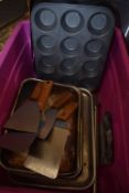 Box of Muffin Tins, Aluminium Baking Trays, Scrape