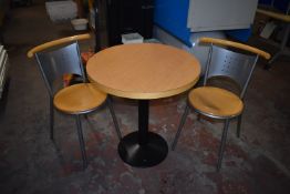 *70cm Circular Lightwood Topped Table on Black Ped