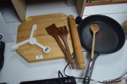 Chopping Board, Frying Pan, and Utensils