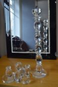 Two Crystal Glass Candlesticks (one requires atten