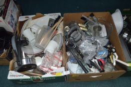 Two Boxes of Kitchenware, Kettles, Tableware, Pyre