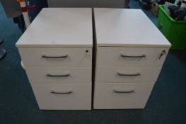 Two White Three Drawer Filing Cabinets with Keys
