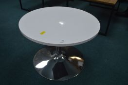 *White Coffee Coffee Table with Chrome Pedestal Ba