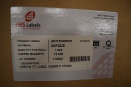 Twelve Rolls of 1000 Self Adhesive Labels 102x153m