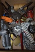 *Two Boxes of Various Tools, Door Locks, Claps, Black & Decker Drill, Toolbelt, etc.