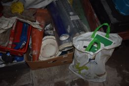 Tool Tray and a Box Containing Plastic Mats, Signage, etc.