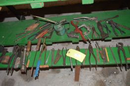 Assorted Tools; Snips, Pliers, Oil Can, Spanners, Oil Can, etc.