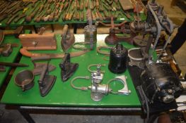 Electric Pillar Drill, Scales, Irons, etc.