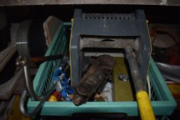 Box Containing Saw. Sealant Gun, Car Jack, etc.