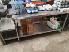 * S/S prep bench with upstand, undershelf and lower level shelf for applience to the left. 2150w x