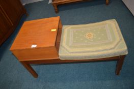 1960's Teak Telephone Table with Embroidered Seat