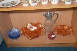 Carnival Glass Bowls, Claret Jug, etc.
